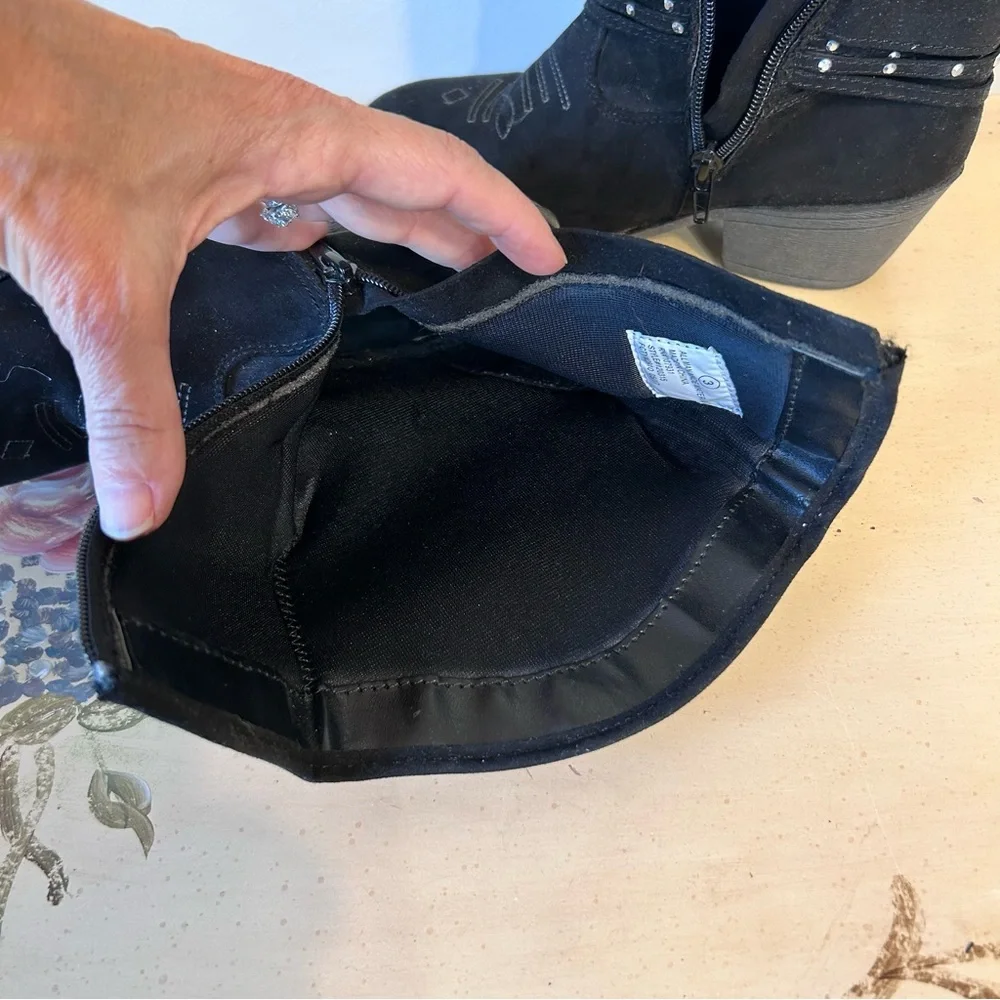 Justice Black Suede Silver Stud Boho Western Cowgirl Boots